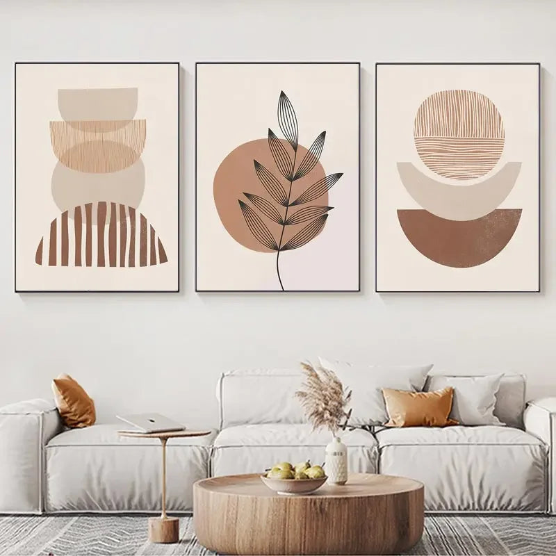 3pcs Abstract Boho Minimalist Artwork Canvas Painting Mid-Century Wall Art Moon Geometric Neutral  Modern Prints Room Wall Decor